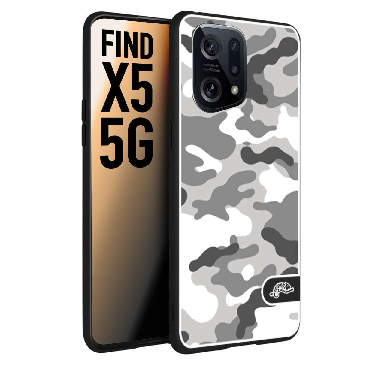 CUSTOMIZZA - Custodia cover nera morbida in tpu compatibile per Oppo Find X5 camouflage mimetico militare bianco white