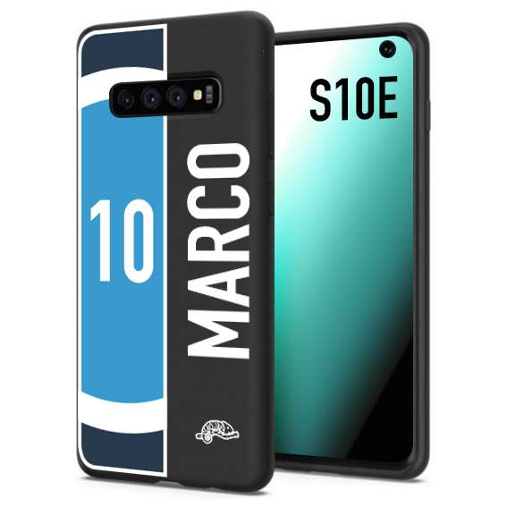 CUSTOMIZZA - Custodia cover nera morbida in tpu compatibile per Samsung S10E personalizzata calcio football nome e numero calciatori biancoazzurri bianco celesti