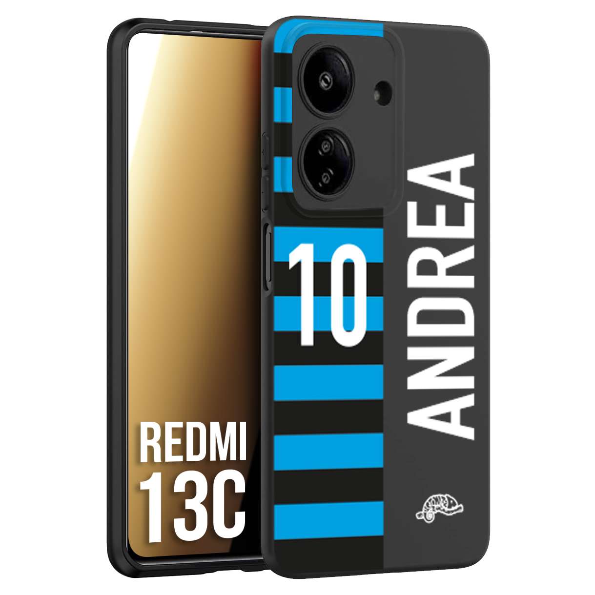 CUSTOMIZZA - Custodia cover nera morbida in tpu compatibile per Xiaomi Redmi 13C personalizzata calcio football nome e numero calciatori nerazzurra