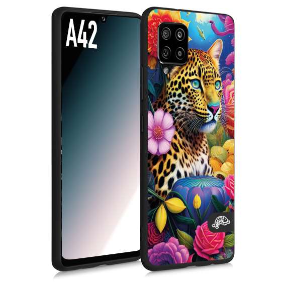 CUSTOMIZZA - Custodia cover nera morbida in tpu compatibile per Samsung A42 fiori astratti donna flower fantasia leopardo ghepardo animali colorati