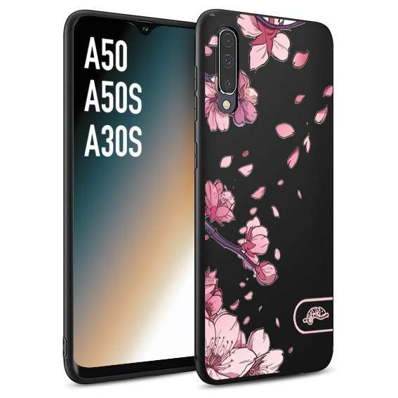 CUSTOMIZZA - Custodia cover nera morbida in tpu compatibile per Samsung A50 - A50S - A30S giapponese fiori di ciliegio in fiore a rilievo disegnata tattoo