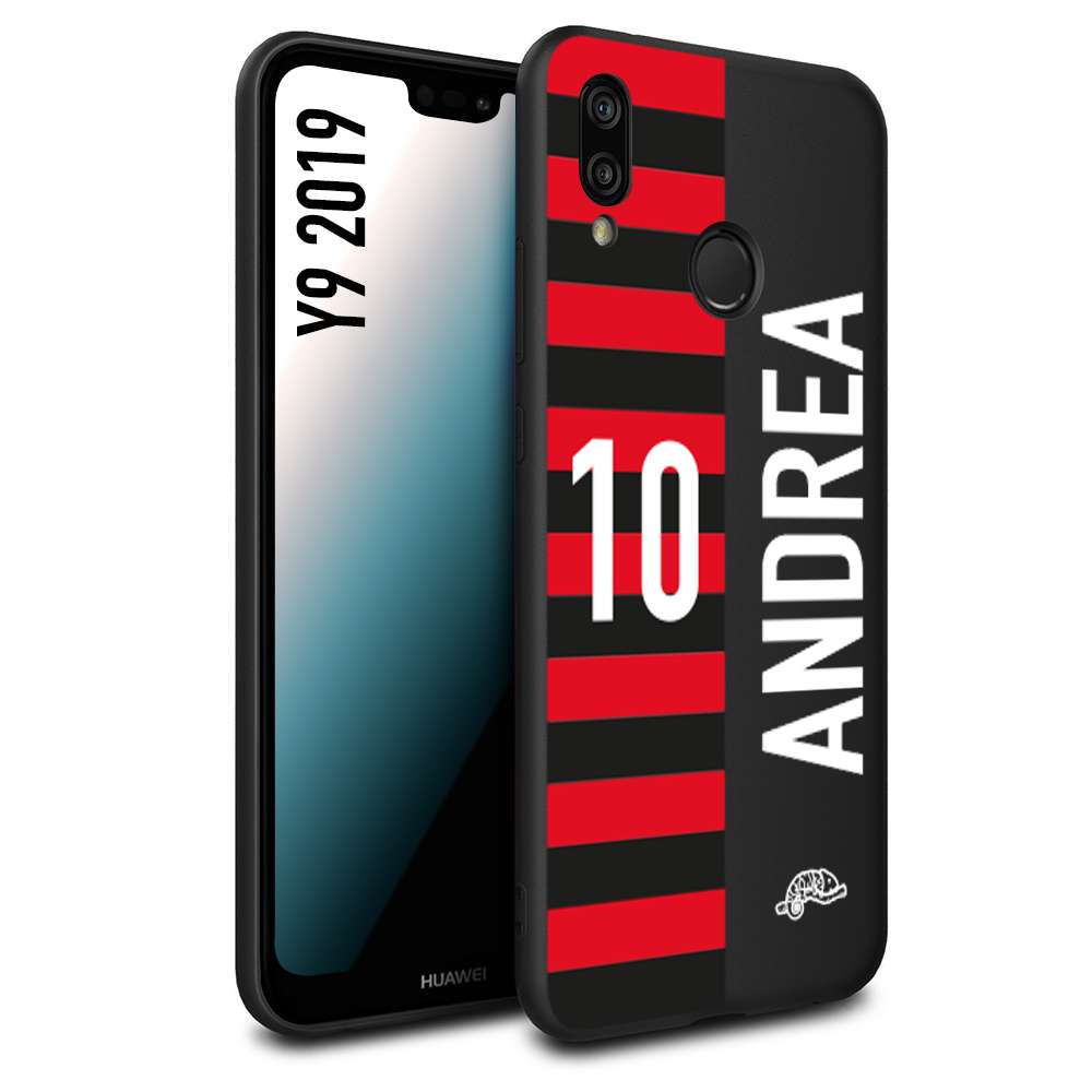 CUSTOMIZZA - Custodia cover nera morbida in tpu compatibile per Huawei Y9 2019 personalizzata calcio football nome e numero calciatori rossonera