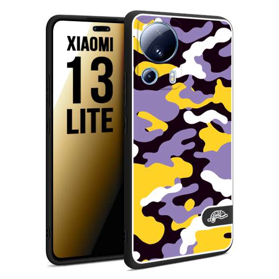 CUSTOMIZZA - Custodia cover nera morbida in tpu compatibile per Xiaomi 13 LITE camouflage mimetico militare viola lilla giallo