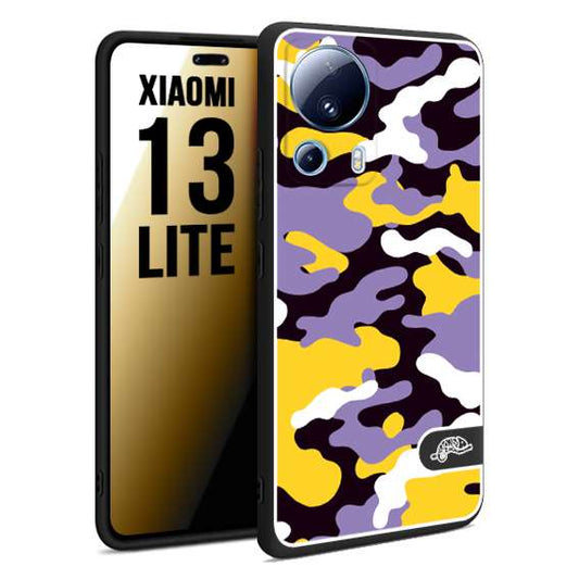 CUSTOMIZZA - Custodia cover nera morbida in tpu compatibile per Xiaomi 13 LITE camouflage mimetico militare viola lilla giallo