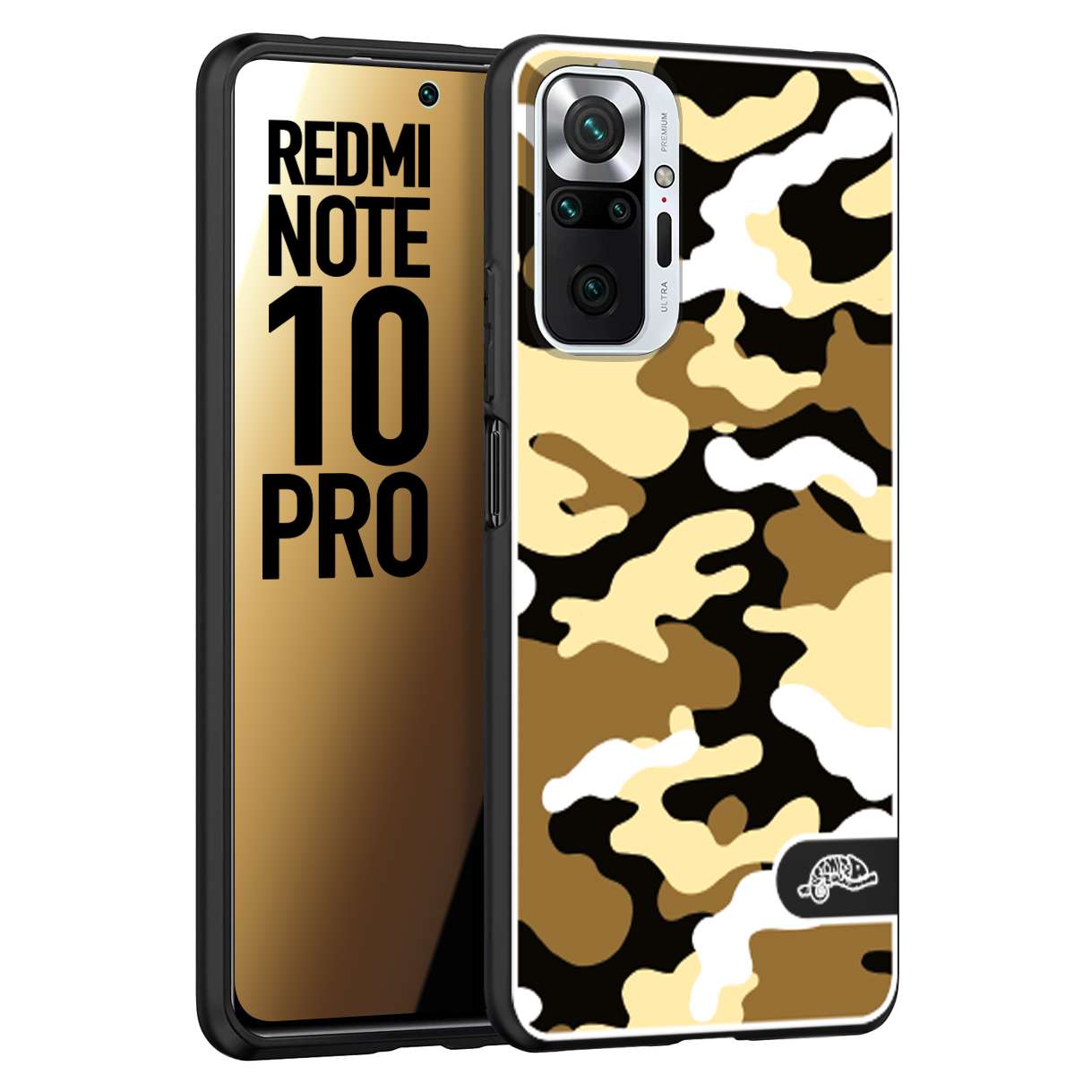 CUSTOMIZZA - Custodia cover nera morbida in tpu compatibile per Xiaomi Redmi Note 10 PRO camouflage mimetico militare giallo desert brown