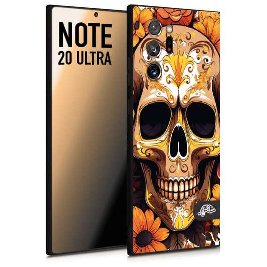 CUSTOMIZZA - Custodia cover nera morbida in tpu compatibile per Samsung NOTE 20 ULTRA teschio messicano colorato dorato fiori tattoo disegnato