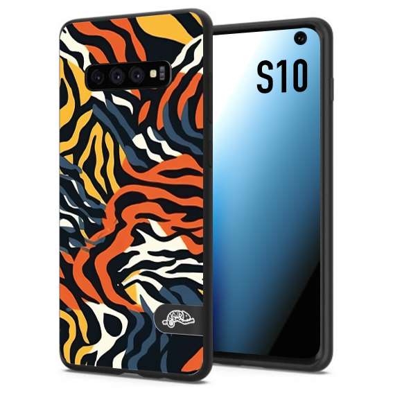 CUSTOMIZZA - Custodia cover nera morbida in tpu compatibile per Samsung S10 leopardato maculato tigrato tiger colorata gialla blu arancio