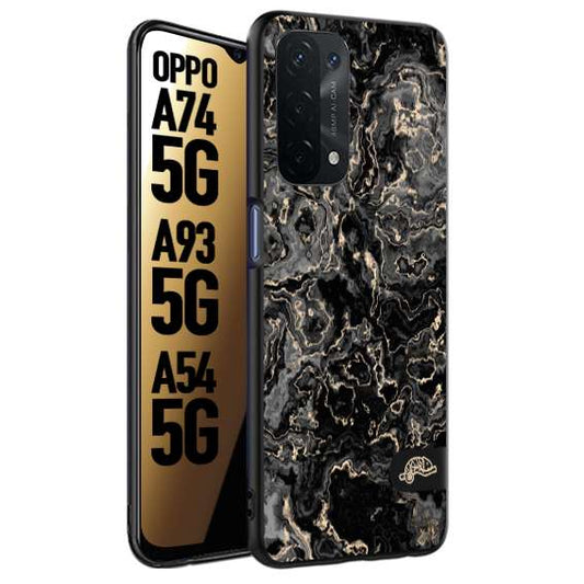 CUSTOMIZZA - Custodia cover nera morbida in tpu compatibile per Oppo A74 5G - A93 5G - A54 5G effetto marmo marble nero black venature dorato pietra