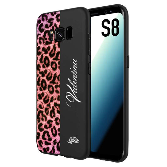 CUSTOMIZZA - Custodia cover nera morbida in tpu compatibile per Samsung S8 leopardato rosa fucsia personalizzata nome iniziali