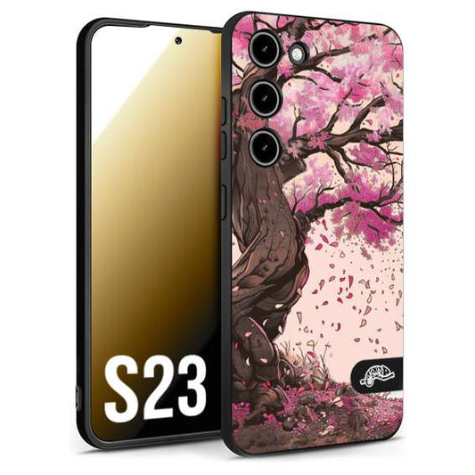 CUSTOMIZZA - Custodia cover nera morbida in tpu compatibile per Samsung S23 giapponese colori morbidi fiori di ciliegio rosa disegnata