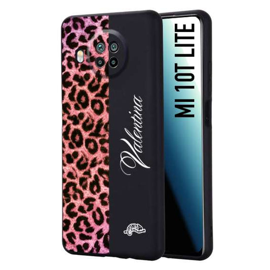 CUSTOMIZZA - Custodia cover nera morbida in tpu compatibile per Xiaomi Mi 10T LITE leopardato rosa fucsia personalizzata nome iniziali