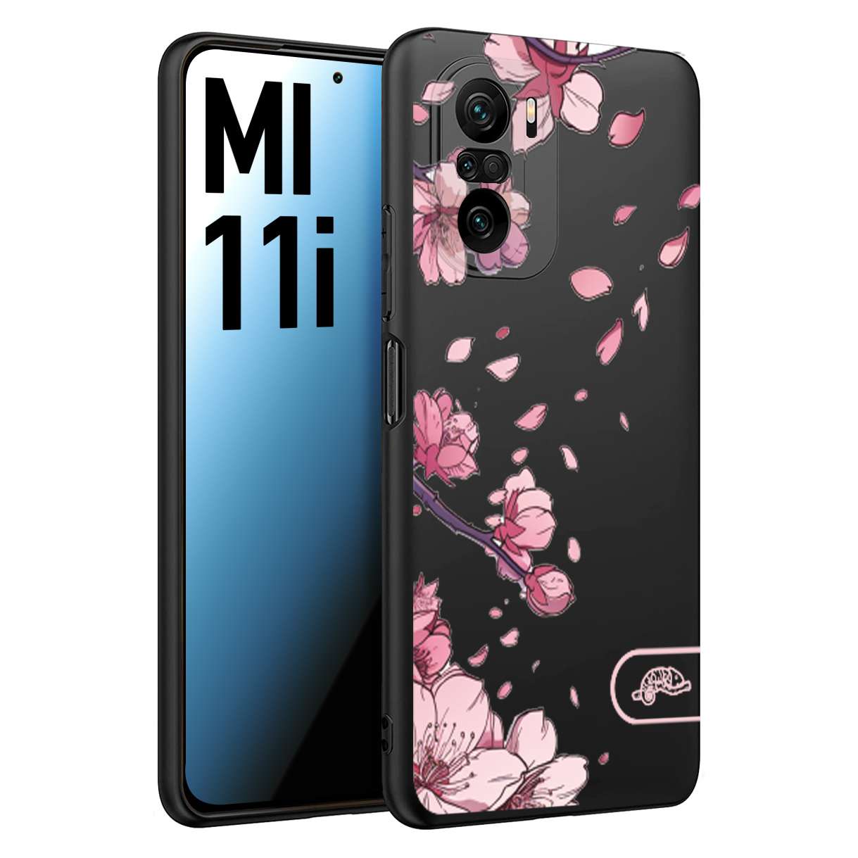 CUSTOMIZZA - Custodia cover nera morbida in tpu compatibile per Xiaomi Mi 11i giapponese fiori di ciliegio in fiore a rilievo disegnata tattoo