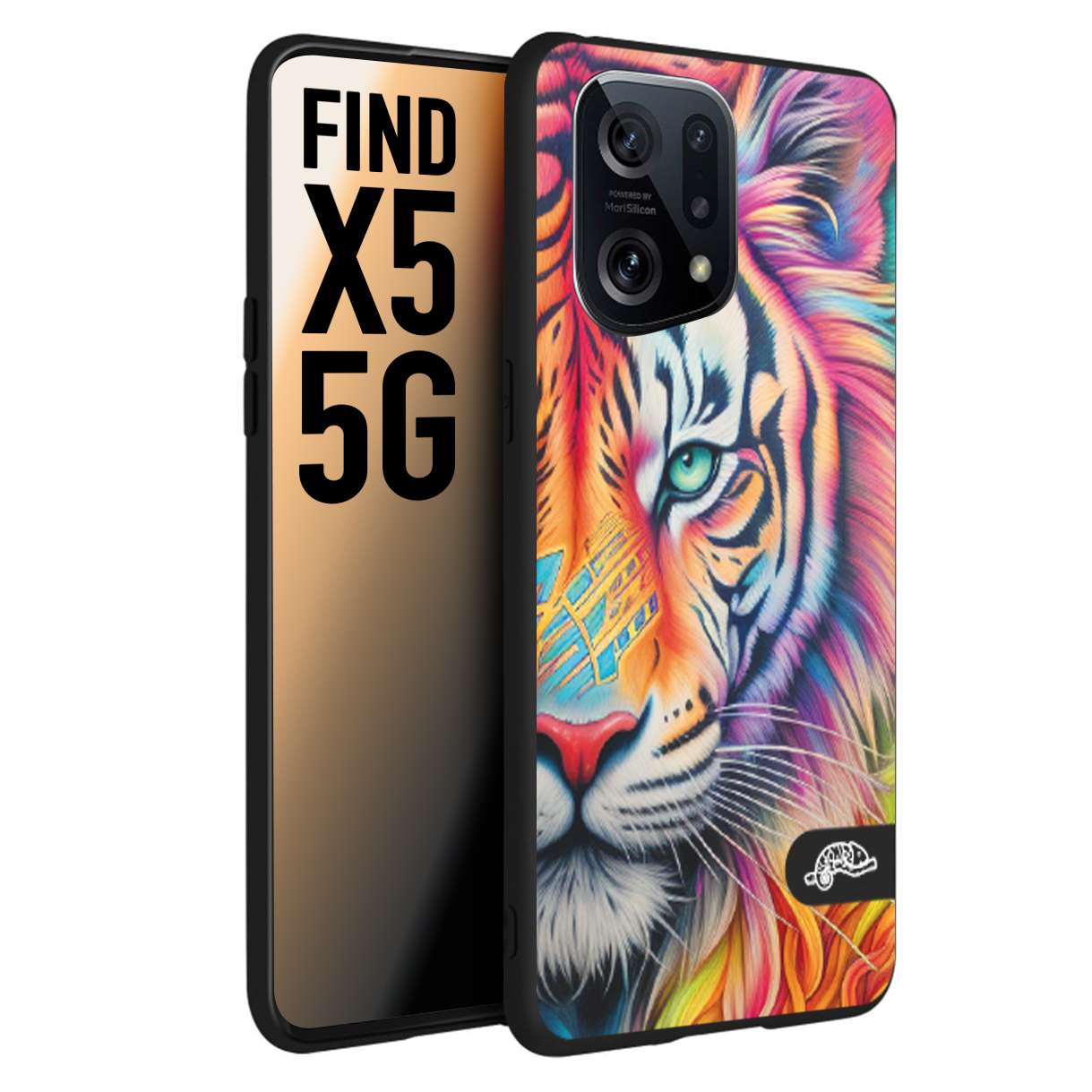 CUSTOMIZZA - Custodia cover nera morbida in tpu compatibile per Oppo Find X5 animali color tigre tiger viso colori vibranti disegnato schizzo