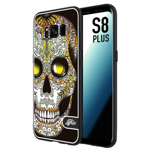 CUSTOMIZZA - Custodia cover nera morbida in tpu compatibile per Samsung S8 PLUS teschio messicano Mexican skull bianco verde giallo