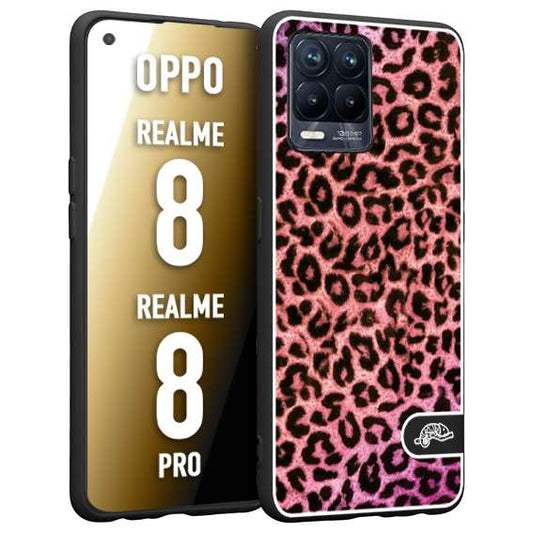 CUSTOMIZZA - Custodia cover nera morbida in tpu compatibile per Oppo Realme 8 - 8 PRO leopardato maculato donna rosa leopard