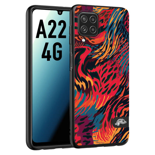 CUSTOMIZZA - Custodia cover nera morbida in tpu compatibile per Samsung A22 4G leopardato maculato tigrato colorata fiamme rossa blu arancione