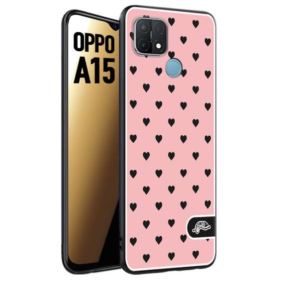 CUSTOMIZZA - Custodia cover nera morbida in tpu compatibile per Oppo A15 cuori pois rosa donna pin up vintage