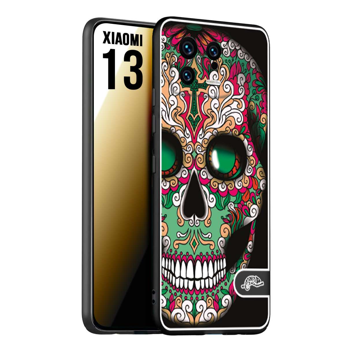 CUSTOMIZZA - Custodia cover nera morbida in tpu compatibile per Xiaomi 13 teschio messicano Mexican skull verde fucsia