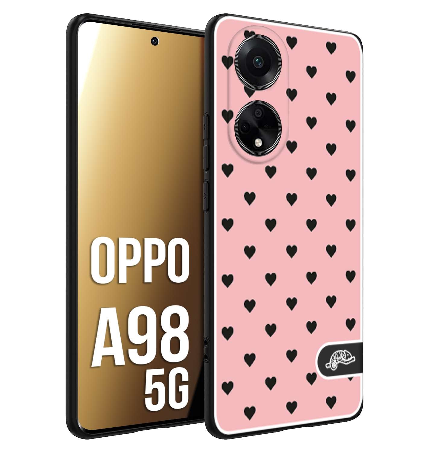 CUSTOMIZZA - Custodia cover nera morbida in tpu compatibile per Oppo A98 5G cuori pois rosa donna pin up vintage