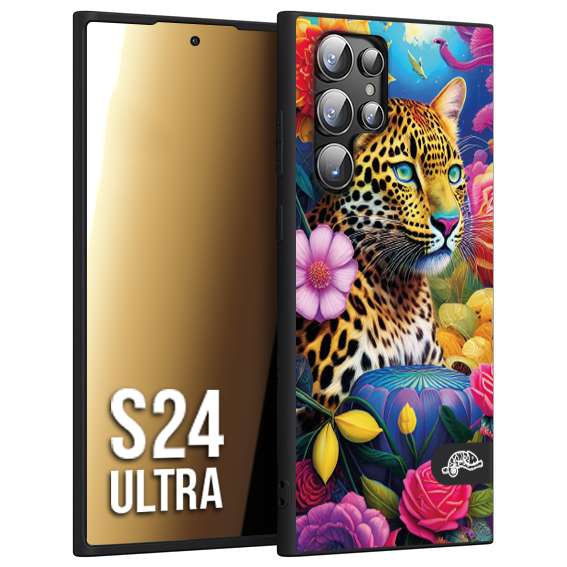 CUSTOMIZZA - Custodia cover nera morbida in tpu compatibile per Samsung S24 ULTRA fiori astratti donna flower fantasia leopardo ghepardo animali colorati