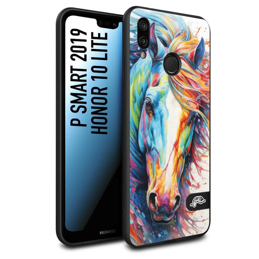 CUSTOMIZZA - Custodia cover nera morbida in tpu compatibile per Huawei P Smart 2019 animali color cavallo horse viso colori vibranti disegnato schizzo