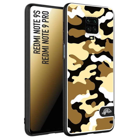 CUSTOMIZZA - Custodia cover nera morbida in tpu compatibile per Xiaomi Redmi Note 9S - Note 9 PRO camouflage mimetico militare giallo desert brown