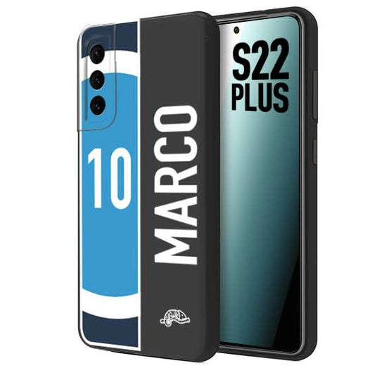 CUSTOMIZZA - Custodia cover nera morbida in tpu compatibile per Samsung S22 PLUS personalizzata calcio football nome e numero calciatori biancoazzurri bianco celesti