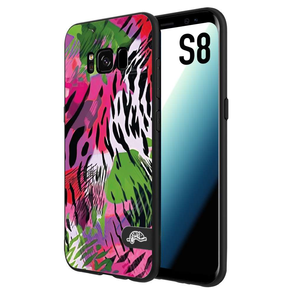 CUSTOMIZZA - Custodia cover nera morbida in tpu compatibile per Samsung S8 leopardato tigrato tiger colorata summer color verde fucsia