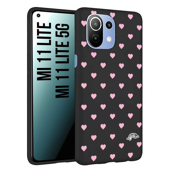 CUSTOMIZZA - Custodia cover nera morbida in tpu compatibile per Xiaomi Mi 11 Lite / Mi 11 Lite 5G cuori pois rosa su nero donna pin up vintage