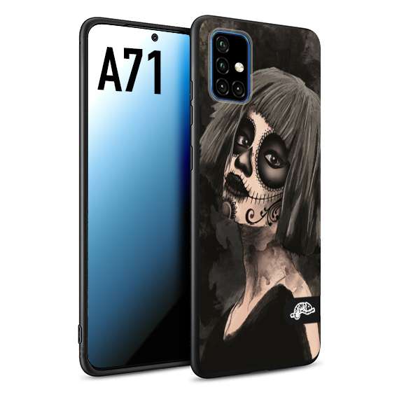 CUSTOMIZZA - Custodia cover nera morbida in tpu compatibile per Samsung A71 chicana messicana dea de la muerte donna santa tattoo disegnata