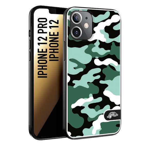 CUSTOMIZZA - Custodia cover nera morbida in tpu compatibile per iPhone 12 - 12 PRO camouflage mimetico militare verde green