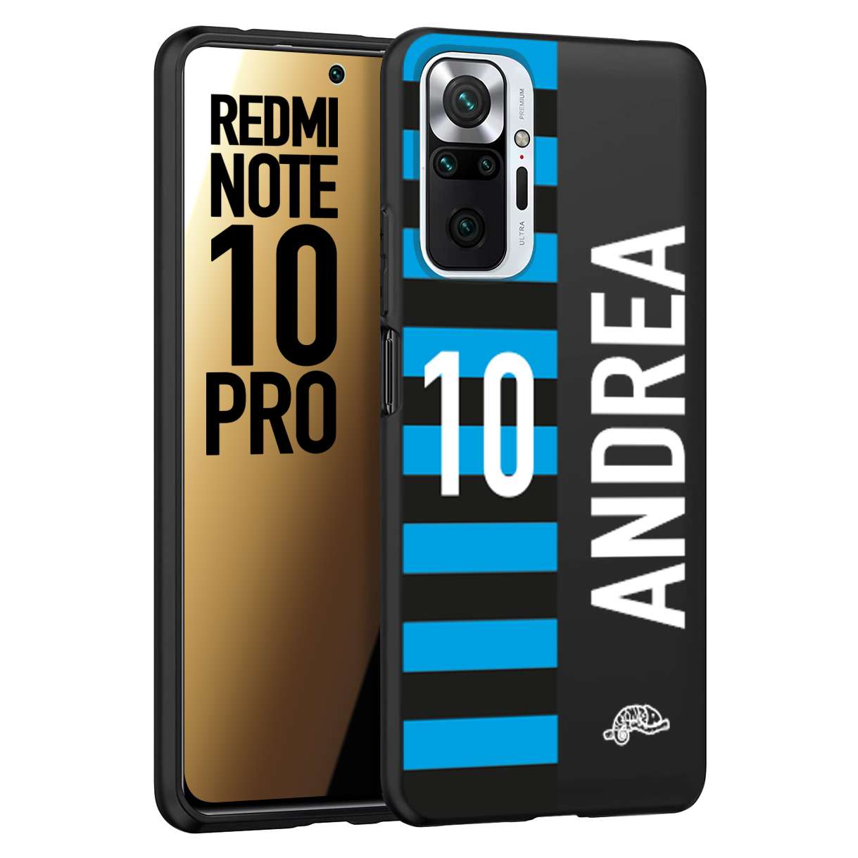 CUSTOMIZZA - Custodia cover nera morbida in tpu compatibile per Xiaomi Redmi Note 10 PRO personalizzata calcio football nome e numero calciatori nerazzurra