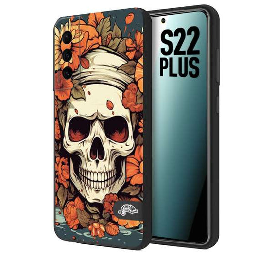 CUSTOMIZZA - Custodia cover nera morbida in tpu compatibile per Samsung S22 PLUS teschio skull flowers fiori tattoo disegnato alta definizione