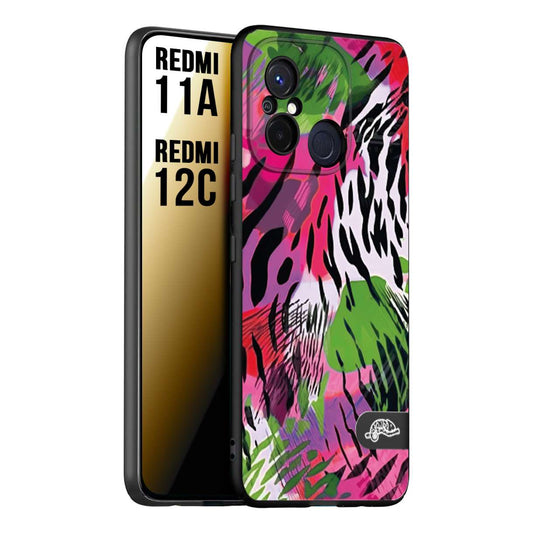 CUSTOMIZZA - Custodia cover nera morbida in tpu compatibile per Xiaomi Redmi 11A - 12C leopardato tigrato tiger colorata summer color verde fucsia