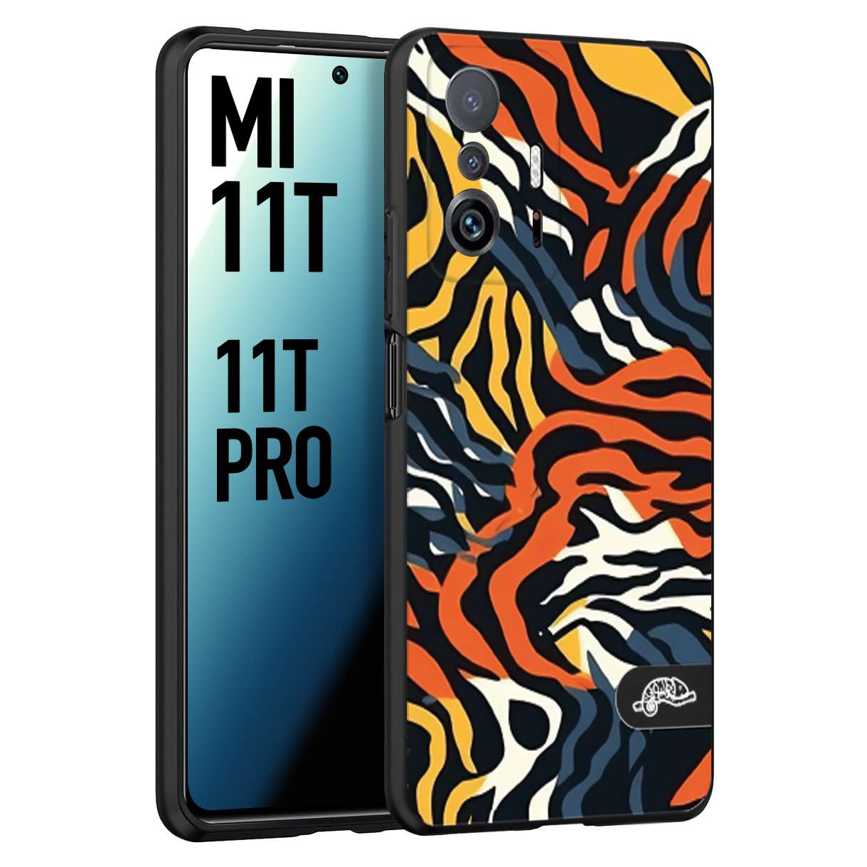 CUSTOMIZZA - Custodia cover nera morbida in tpu compatibile per Xiaomi Mi 11T - Mi 11T PRO leopardato maculato tigrato tiger colorata gialla blu arancio