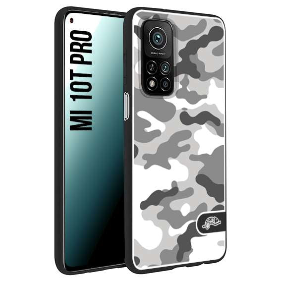 CUSTOMIZZA - Custodia cover nera morbida in tpu compatibile per Xiaomi Mi 10T PRO camouflage mimetico militare bianco white