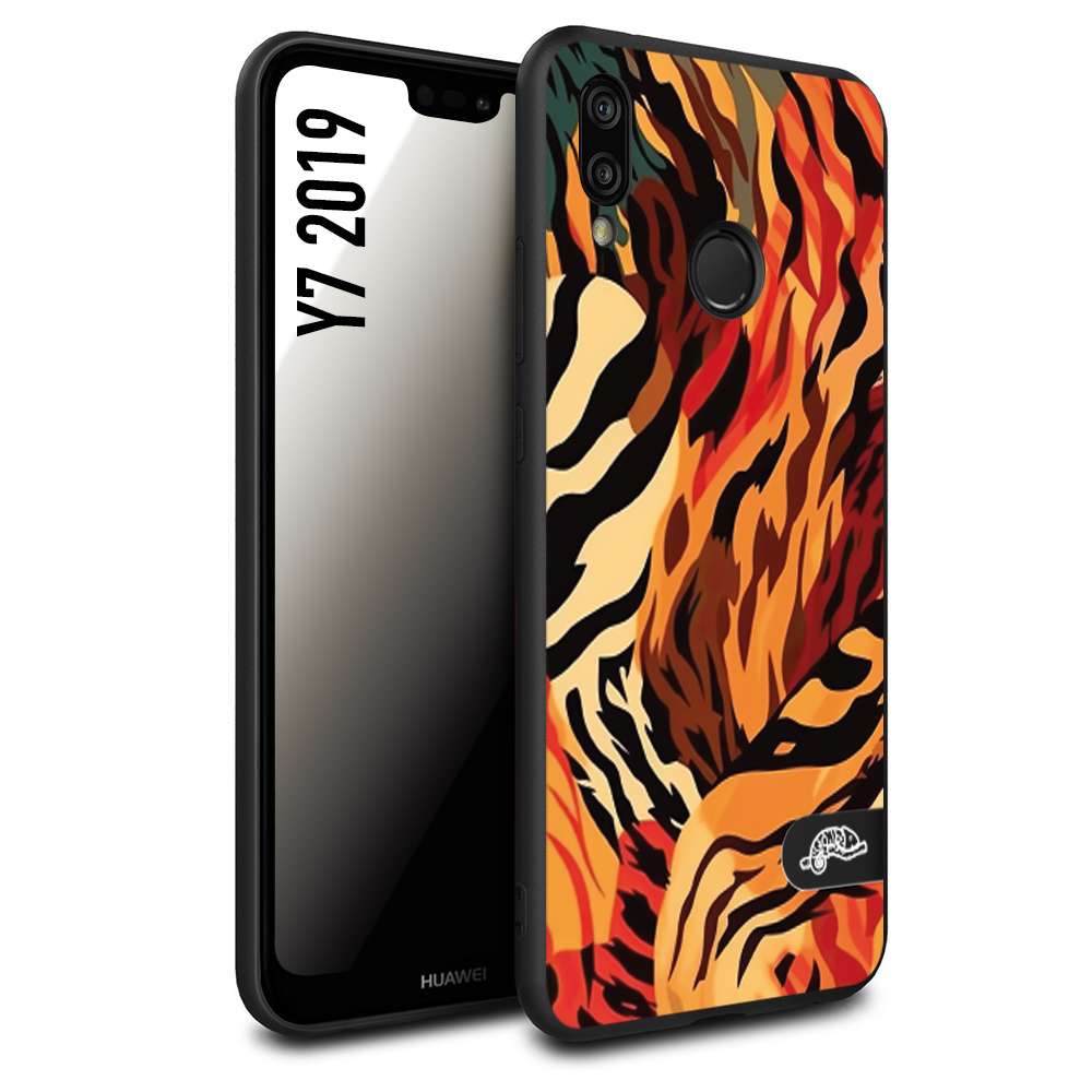 CUSTOMIZZA - Custodia cover nera morbida in tpu compatibile per Huawei Y7 2019 leopardato maculato tigrato tiger colorata gialla rossa arancio