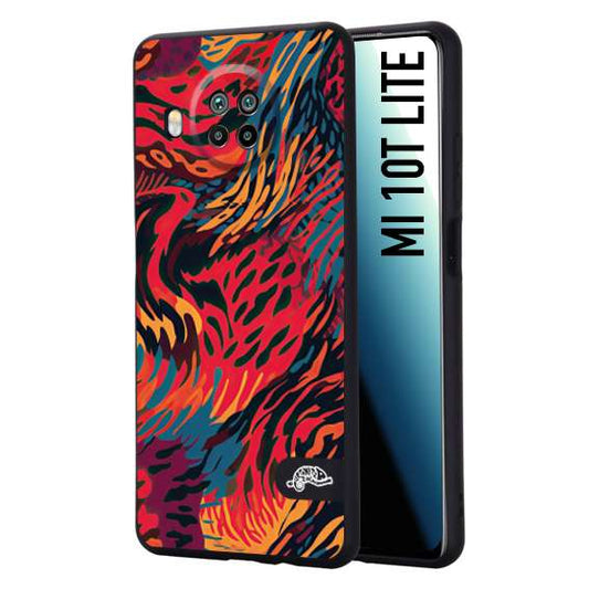 CUSTOMIZZA - Custodia cover nera morbida in tpu compatibile per Xiaomi Mi 10T LITE leopardato maculato tigrato colorata fiamme rossa blu arancione