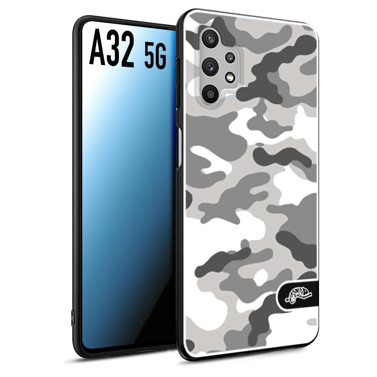 CUSTOMIZZA - Custodia cover nera morbida in tpu compatibile per Samsung A32 5G camouflage mimetico militare bianco white