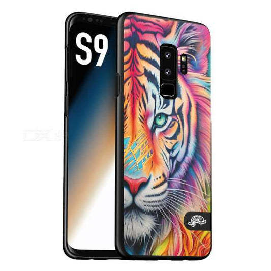 CUSTOMIZZA - Custodia cover nera morbida in tpu compatibile per Samsung S9 animali color tigre tiger viso colori vibranti disegnato schizzo