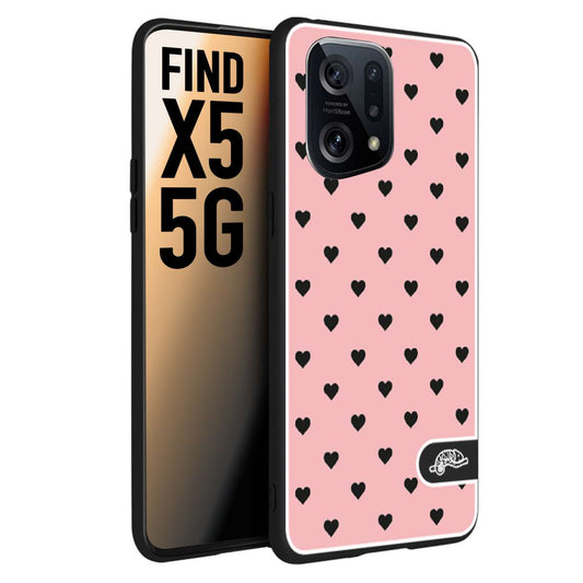 CUSTOMIZZA - Custodia cover nera morbida in tpu compatibile per Oppo Find X5 cuori pois rosa donna pin up vintage