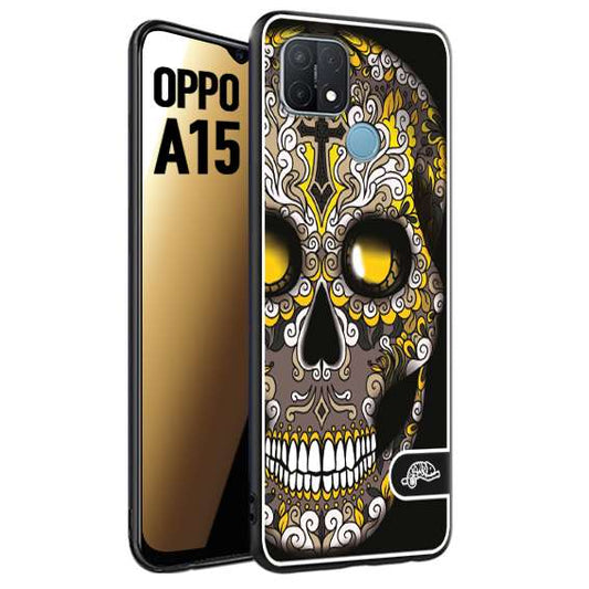 CUSTOMIZZA - Custodia cover nera morbida in tpu compatibile per Oppo A15 teschio messicano Mexican skull nero giallo