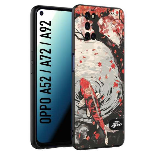 CUSTOMIZZA - Custodia cover nera morbida in tpu compatibile per Oppo A52 - A72 - A92 giapponese lago carpa koi rossa con foglie d'acero rosso disegnata tattoo