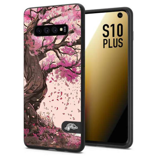 CUSTOMIZZA - Custodia cover nera morbida in tpu compatibile per Samsung S10 PLUS giapponese colori morbidi fiori di ciliegio rosa disegnata