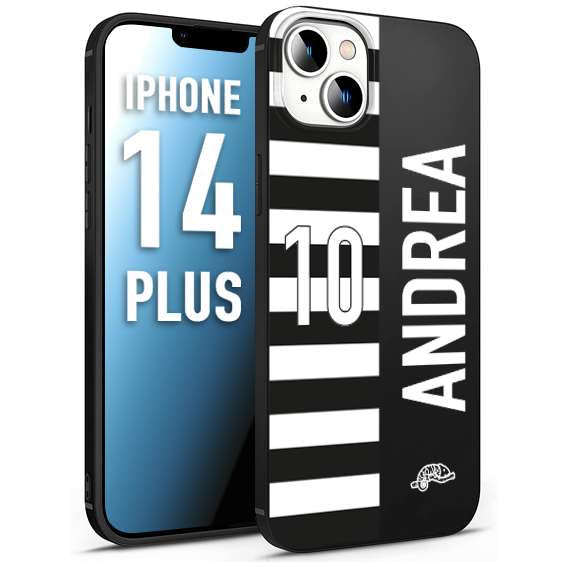 CUSTOMIZZA - Custodia cover nera morbida in tpu compatibile per iPhone 14 PLUS personalizzata calcio football nome e numero calciatori bianconera