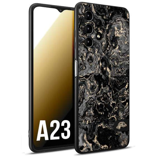 CUSTOMIZZA - Custodia cover nera morbida in tpu compatibile per Samsung A23 effetto marmo marble nero black venature dorato pietra