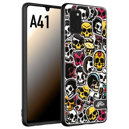 CUSTOMIZZA - Custodia cover nera morbida in tpu compatibile per Samsung A41 sticker bomb teschi colorati adesivi skulls skater snowboard