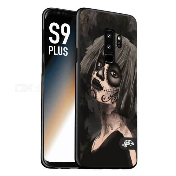 CUSTOMIZZA - Custodia cover nera morbida in tpu compatibile per Samsung S9 PLUS chicana messicana dea de la muerte donna santa tattoo disegnata