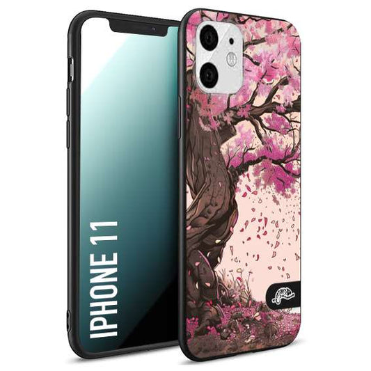 CUSTOMIZZA - Custodia cover nera morbida in tpu compatibile per iPhone 11 giapponese colori morbidi fiori di ciliegio rosa disegnata