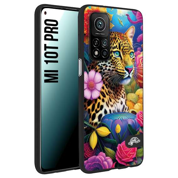 CUSTOMIZZA - Custodia cover nera morbida in tpu compatibile per Xiaomi Mi 10T PRO fiori astratti donna flower fantasia leopardo ghepardo animali colorati